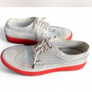 Paul Smith Suede Sneakers with a two-tone design and a red/orange sole.
Sz 9